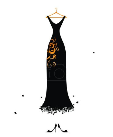 Ilustración de Vestido de noche negro en perchas, ilustración vectorial gráfica - Imagen libre de derechos