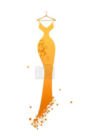 Illustration for Evening dress golden on hangers, graphic vector illustration - Royalty Free Image