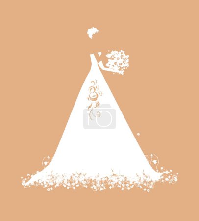 Téléchargez les illustrations : Mariée en robe de mariée blanche avec bouquet, illustration vectorielle graphique - en licence libre de droit