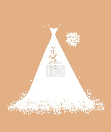 Téléchargez les illustrations : Robe de mariée blanche sur cintres, illustration vectorielle graphique - en licence libre de droit