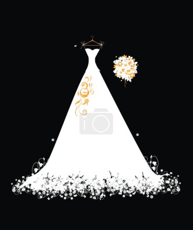 Ilustración de Vestido de novia blanco en perchas, ilustración vectorial gráfica - Imagen libre de derechos