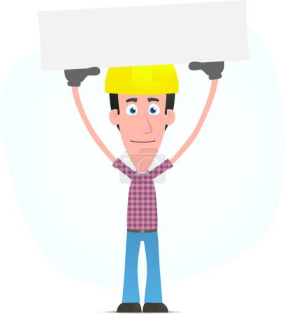 Téléchargez les illustrations : Builder tient sur une bannière, illustration vectorielle graphique - en licence libre de droit