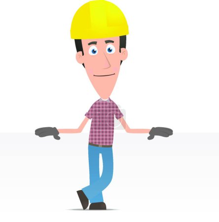 Illustration for Builder stands next to a blank place, graphic vector illustration - Royalty Free Image