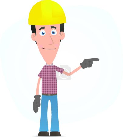Téléchargez les illustrations : Builder pointe son doigt vers le haut, illustration vectorielle graphique - en licence libre de droit