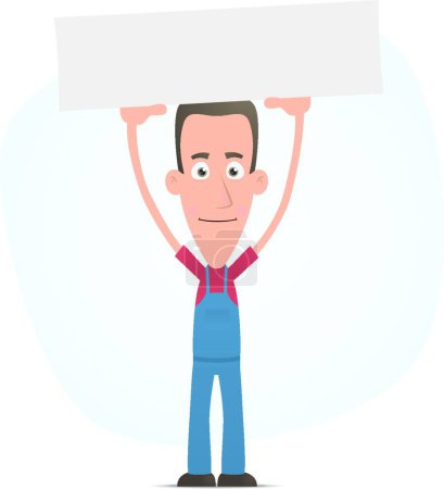 Illustration for Mechanic holds over a banner, graphic vector illustration - Royalty Free Image