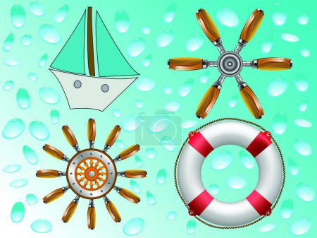Téléchargez les illustrations : Collection d'icônes nautiques, illustration vectorielle - en licence libre de droit