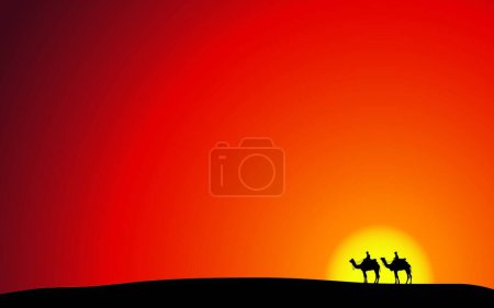 Ilustración de Camellos al atardecer, ilustración vectorial gráfica - Imagen libre de derechos
