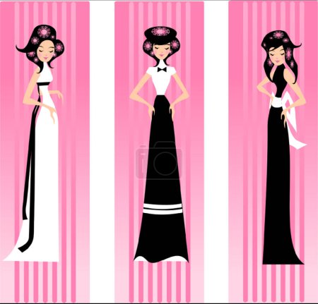 Ilustración de Tres damas rosadas ilustración vector moderno - Imagen libre de derechos