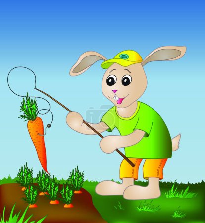 Illustration for Rabbit fishing carrot, graphic vector illustration - Royalty Free Image