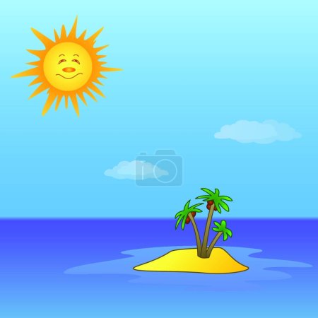 Téléchargez les illustrations : Soleil et île, illustration vectorielle graphique - en licence libre de droit