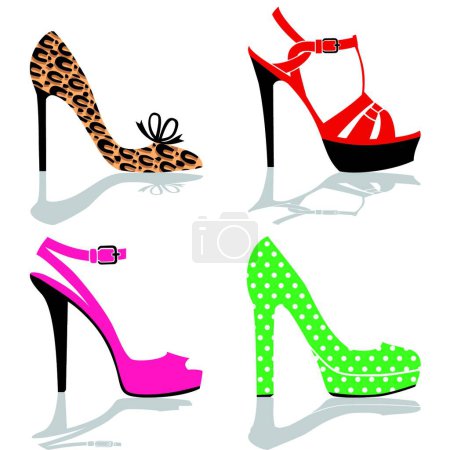 Téléchargez les illustrations : Collection de chaussures femme, illustration vectorielle graphique - en licence libre de droit