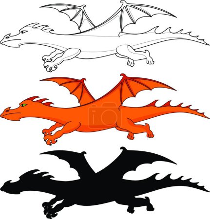 Téléchargez les illustrations : Dragons, illustration vectorielle colorée - en licence libre de droit