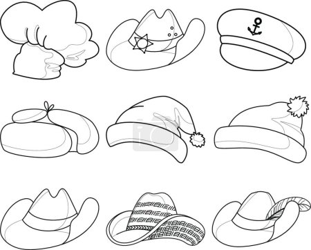 Illustration for Hats, set contours, vector illustration - Royalty Free Image