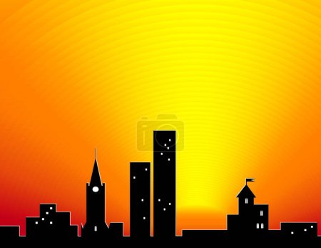 Ilustración de Puesta del sol de la ciudad, ilustración del vector - Imagen libre de derechos
