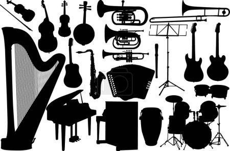 Téléchargez les illustrations : Set instrument de musique illustration vectorielle - en licence libre de droit