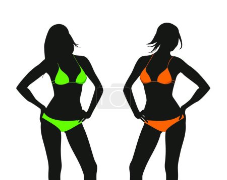 Téléchargez les illustrations : Illustration des silhouettes des femmes Bikini - en licence libre de droit