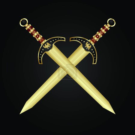 Illustration for "two medieval swords isolated" colorful vector illustration - Royalty Free Image