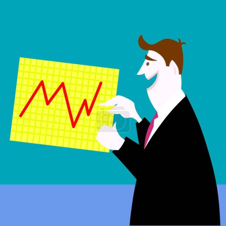 Illustration for "businessman standing pointing at chart" - Royalty Free Image