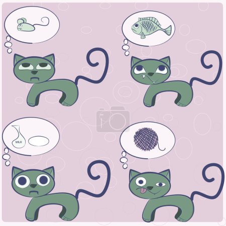 Illustration for "Cute cartoon cat thinking" colorful vector illustration - Royalty Free Image
