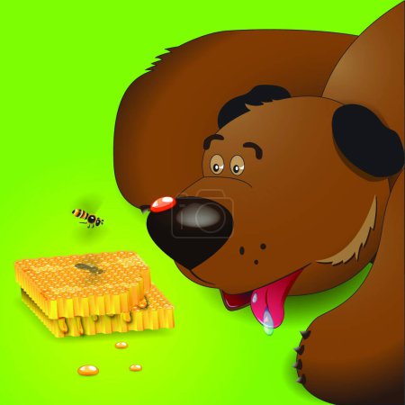 Téléchargez les illustrations : "Illustration vectorielle colorée de Bear And Honey - en licence libre de droit