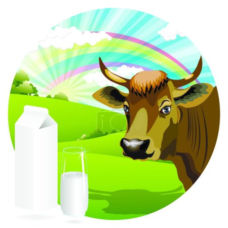 Téléchargez les illustrations : Illustration vectorielle colorée de vache - en licence libre de droit