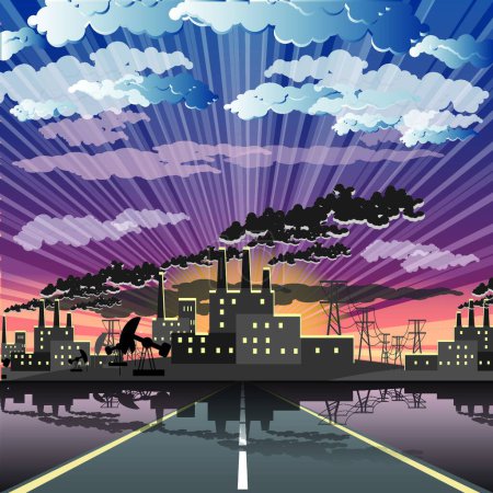 Illustration for "industrial city" colorful vector illustration - Royalty Free Image