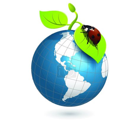 Téléchargez les illustrations : "Ladybird et globe "illustration vectorielle colorée - en licence libre de droit