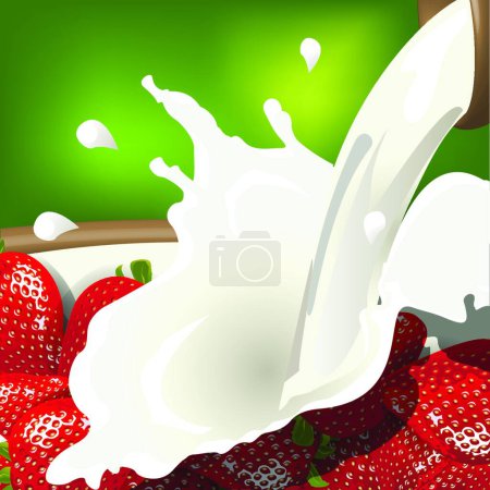 Téléchargez les illustrations : "lait et fraise "illustration vectorielle colorée - en licence libre de droit