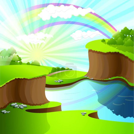 Illustration for "river and rainbow" colorful vector illustration - Royalty Free Image