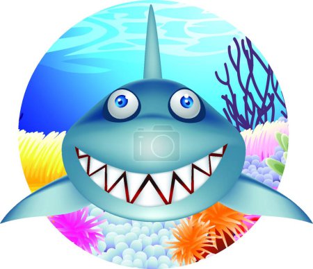 Téléchargez les illustrations : Illustration vectorielle de bande dessinée de requin - en licence libre de droit