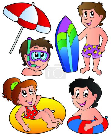 Téléchargez les illustrations : Swimming kids collection, graphic vector illustration - en licence libre de droit