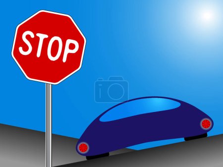Illustration for Car and stop, colorful vector illustration - Royalty Free Image