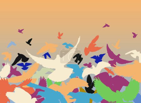 Illustration for Color pigeons, colorful vector illustration - Royalty Free Image
