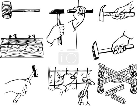 Téléchargez les illustrations : Hammers and Accessories, graphic vector illustration - en licence libre de droit