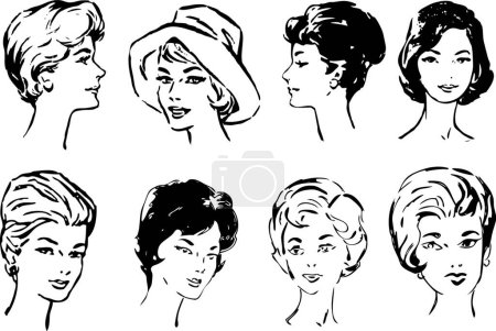 Illustration for Women's faces, graphic vector illustration - Royalty Free Image