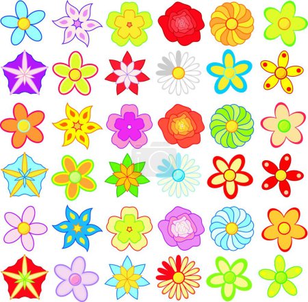 Ilustración de Flores grandes vector pack, 36 piezas, ilustración vectorial gráfica - Imagen libre de derechos