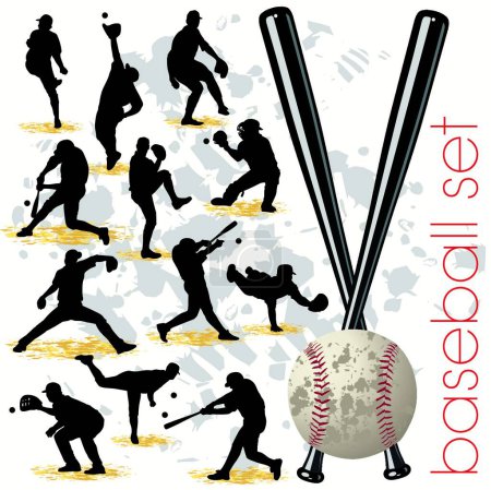 Téléchargez les illustrations : Ensemble Silhouettes Joueurs de Baseball - en licence libre de droit