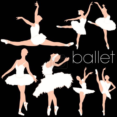 Téléchargez les illustrations : Ensemble de silhouettes de danseurs de ballet - en licence libre de droit