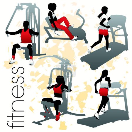 Illustration for Fitness Silhouettes Set vector illustration - Royalty Free Image