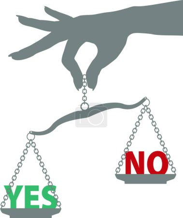 Illustration for "Person hand weighs YES NO answer on scales" - Royalty Free Image