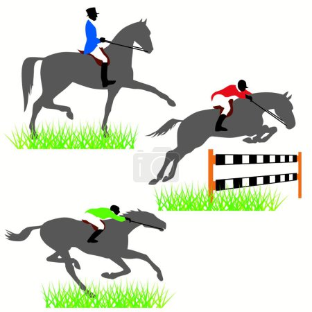 Illustration for Horses and Jockeys Silhouettes Set - Royalty Free Image