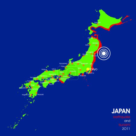 Ilustración de Detailed Japan earthquake map with epicenter, graphic vector illustration - Imagen libre de derechos
