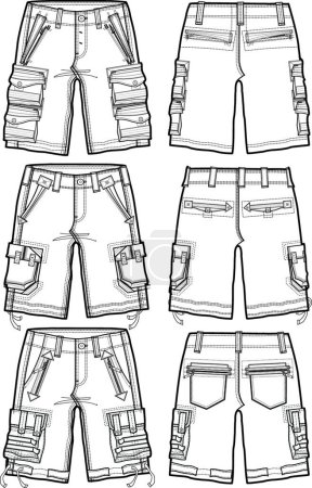 Téléchargez les illustrations : Men cargo shorts, graphic vector illustration - en licence libre de droit