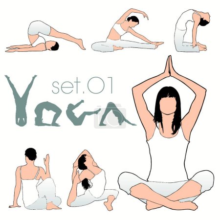 Illustration for Yoga silhouettes set vector illustration - Royalty Free Image