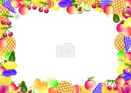 Téléchargez les illustrations : Cadre de fruits, illustration vectorielle graphique - en licence libre de droit