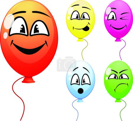 Téléchargez les illustrations : Balloons with funny faces, graphic vector illustration - en licence libre de droit