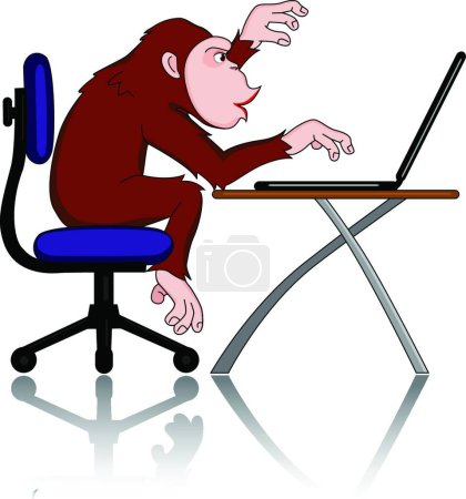 Téléchargez les illustrations : Chimpanzé avec ordinateur, illustration vectorielle graphique - en licence libre de droit