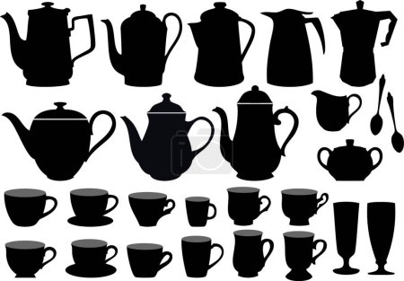 Téléchargez les illustrations : Coffee and tea pots and cups - en licence libre de droit