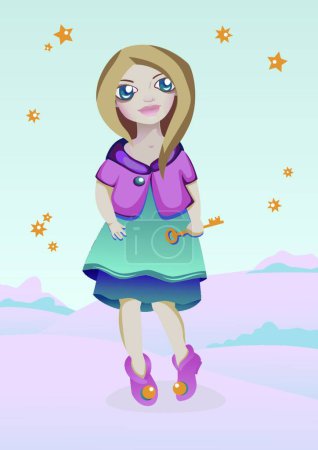 Ilustración de Girl with key, graphic vector illustration - Imagen libre de derechos