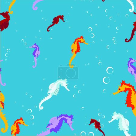 Téléchargez les illustrations : Illustration vectorielle de modèle de cheval de mer sans couture - en licence libre de droit